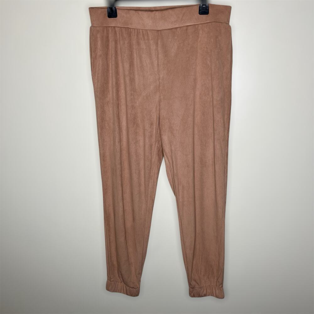 Cupio Pants Medium Pull On Faux Suede High Rise Tapered Ankle Tan Casual New